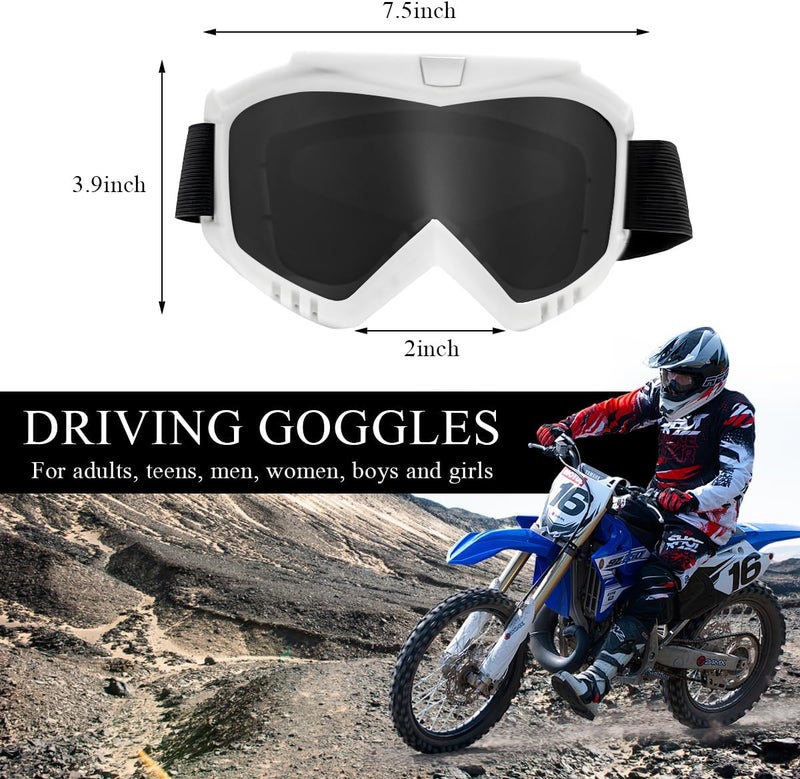 Yourkar Dirt Bike Goggle, UV Protection Windproof ATV Off-Road Goggles, Wide Vision Riding Motorcycle Goggle for Men Women (White+Black) - Image 2